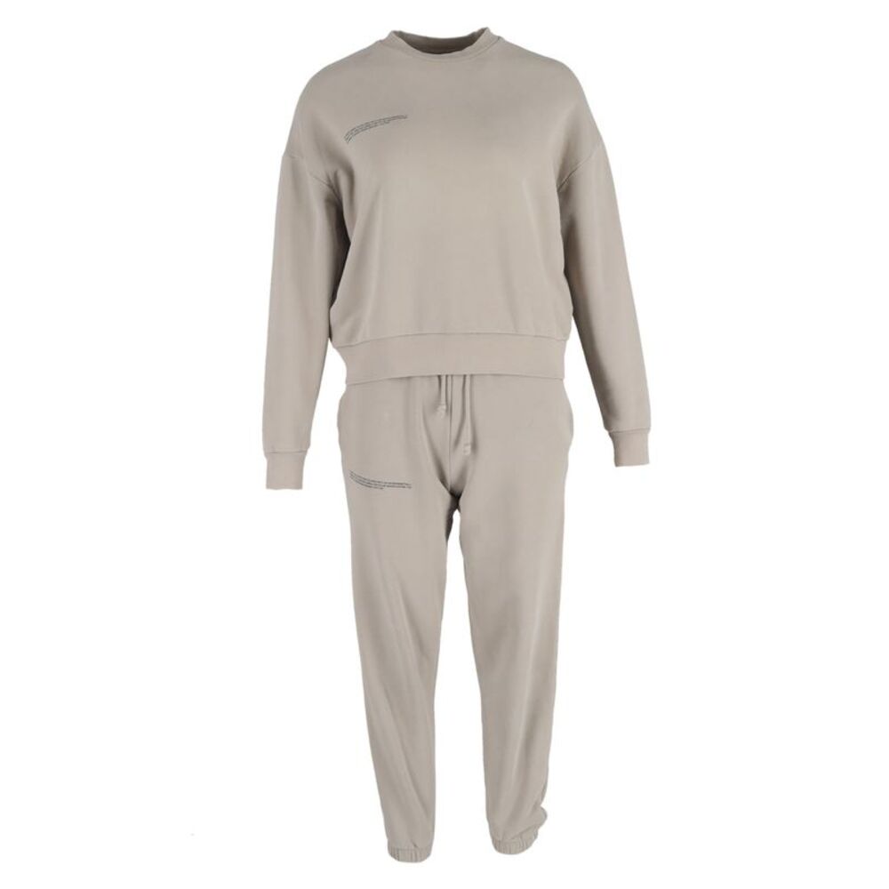 Pangaia Logo-Print Sweater and Jogger Pants Set in Beige Cotton